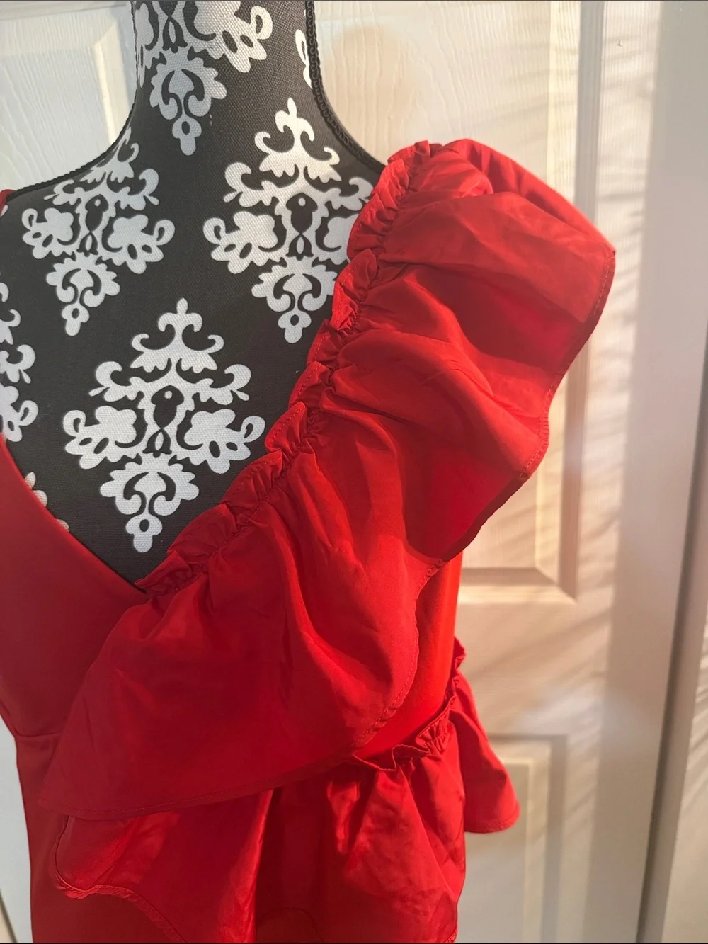 Express Red One-Shoulder Ruffle Bodysuit - Picture 2 of 6
